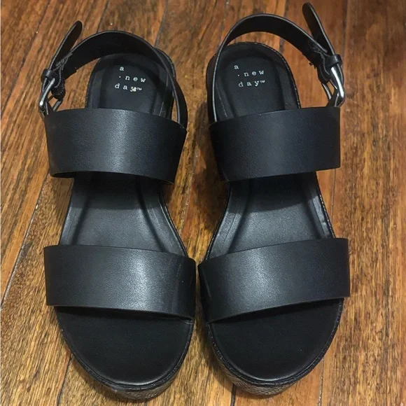 A New Day Wedge Platform Heels - Black 8W - Picture 2 of 4